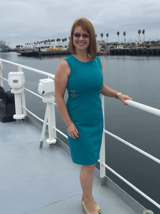 Kat Janowicz, founder and CEO of 3COTECH, on a vessel in Long Beach harbor